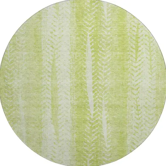8' Artichoke Green And Ivory Striped Washable Round Rug With UV Protection Photo 3