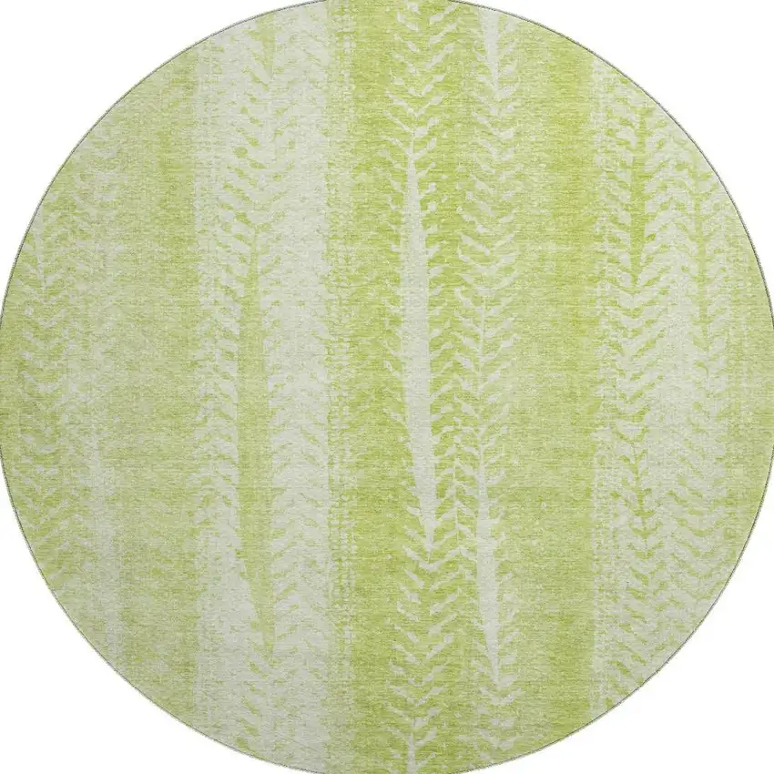 8' Artichoke Green And Ivory Striped Washable Round Rug With UV Protection Photo 3
