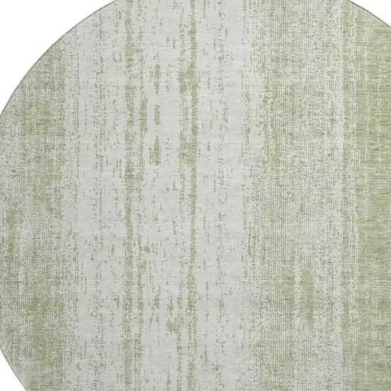 8' Artichoke Green And Ivory Striped Washable Round Rug With UV Protection Photo 3