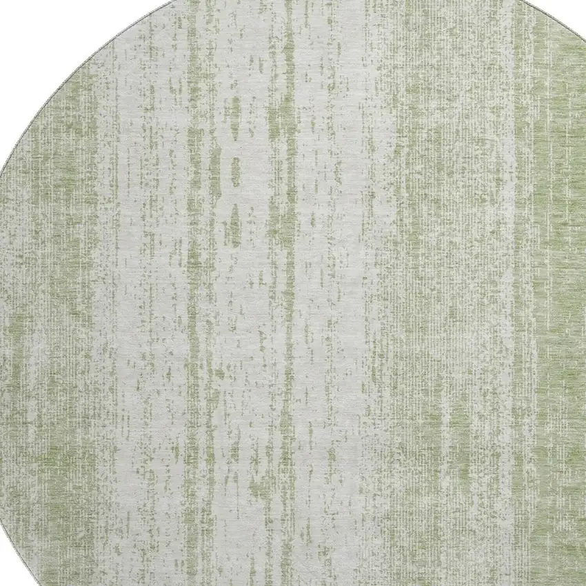 8' Artichoke Green And Ivory Striped Washable Round Rug With UV Protection Photo 3