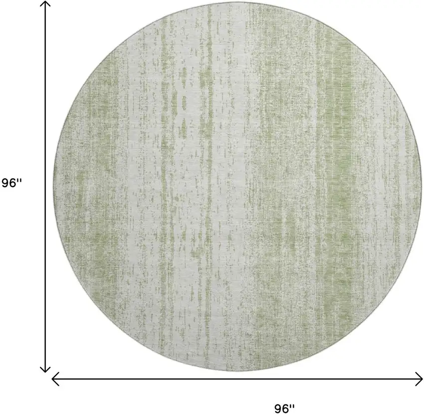 8' Artichoke Green And Ivory Striped Washable Round Rug With UV Protection Photo 3