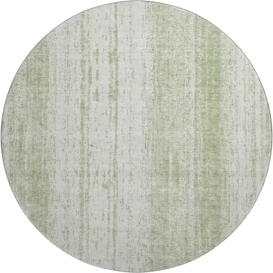 8' Artichoke Green And Ivory Striped Washable Round Rug With UV Protection Photo 1