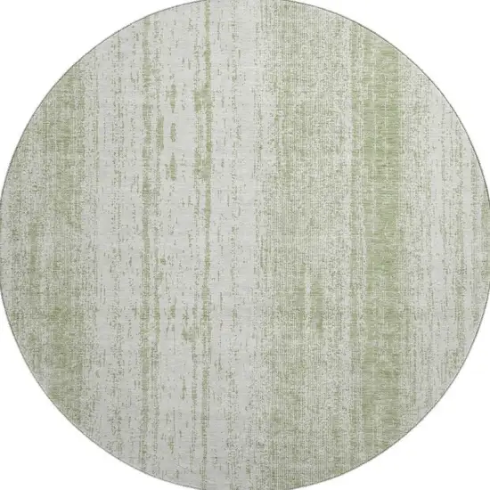 8' Artichoke Green And Ivory Striped Washable Round Rug With UV Protection Photo 4