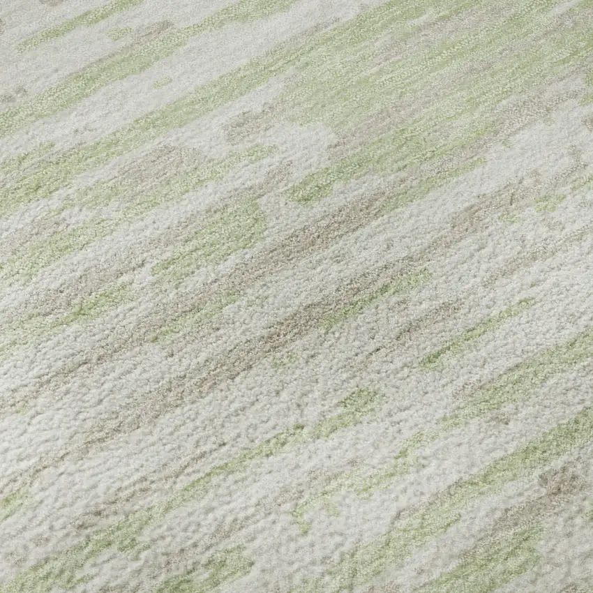 8' Artichoke Green And Ivory Striped Washable Round Rug With UV Protection Photo 9