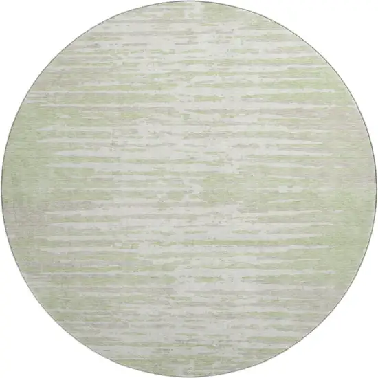 8' Artichoke Green And Ivory Striped Washable Round Rug With UV Protection Photo 1