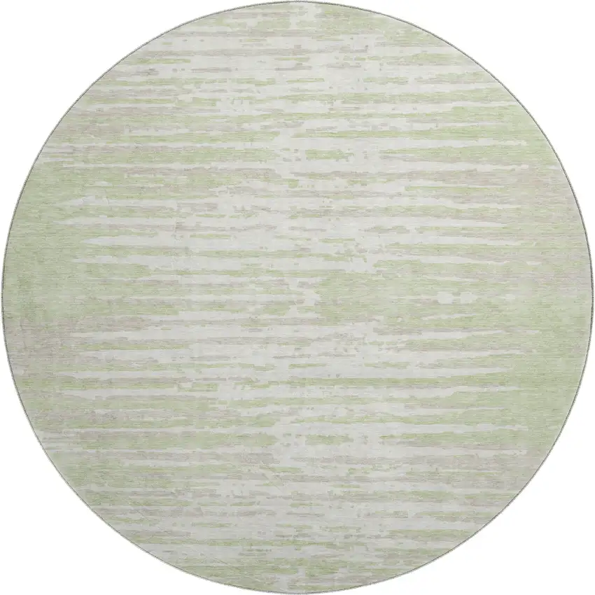 8' Artichoke Green And Ivory Striped Washable Round Rug With UV Protection Photo 1