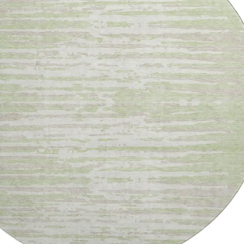8' Artichoke Green And Ivory Striped Washable Round Rug With UV Protection Photo 3