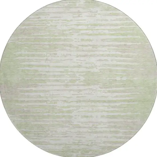 8' Artichoke Green And Ivory Striped Washable Round Rug With UV Protection Photo 4