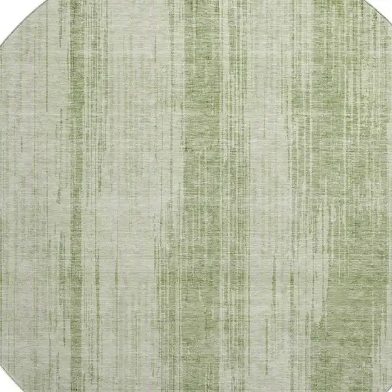 8' Artichoke Green And Ivory Striped Washable Round Rug With UV Protection Photo 3