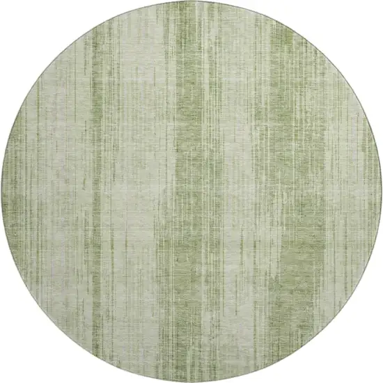 8' Artichoke Green And Ivory Striped Washable Round Rug With UV Protection Photo 1