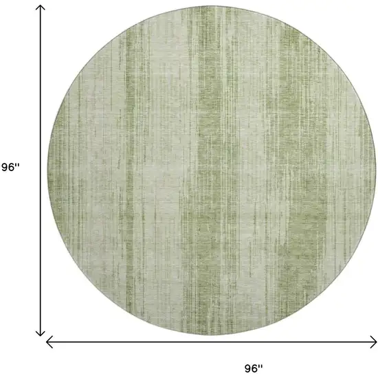 8' Artichoke Green And Ivory Striped Washable Round Rug With UV Protection Photo 8