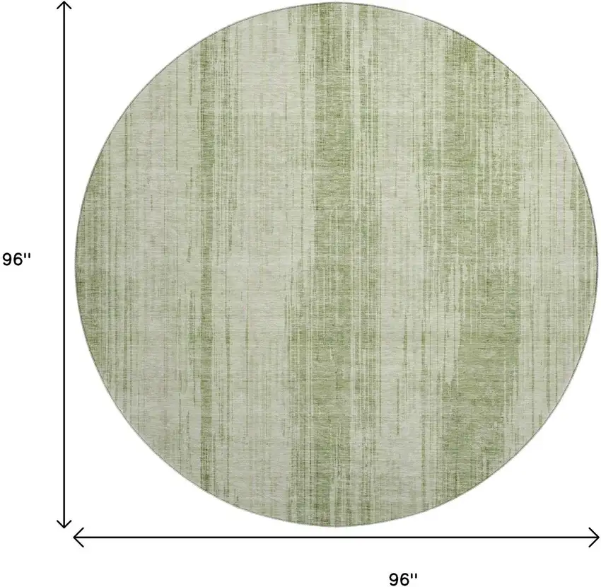 8' Artichoke Green And Ivory Striped Washable Round Rug With UV Protection Photo 8
