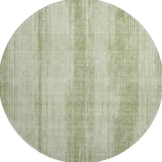8' Artichoke Green And Ivory Striped Washable Round Rug With UV Protection Photo 4
