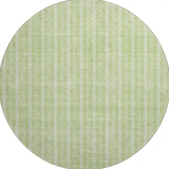8' Artichoke Green And Ivory Striped Washable Round Rug With UV Protection Photo 3