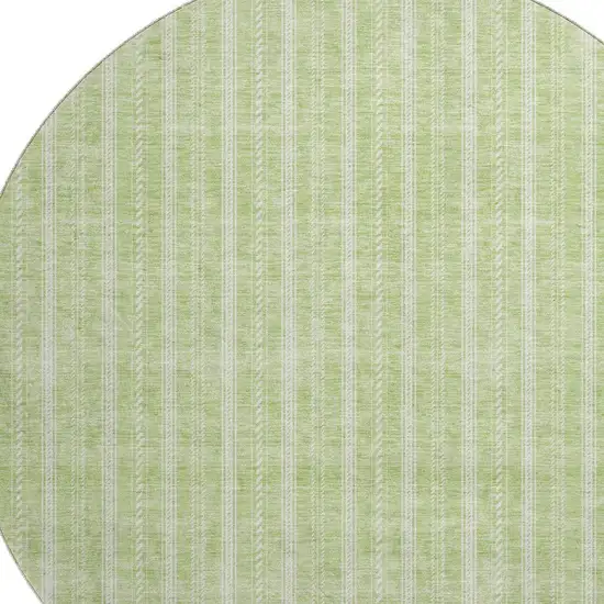 8' Artichoke Green And Ivory Striped Washable Round Rug With UV Protection Photo 2