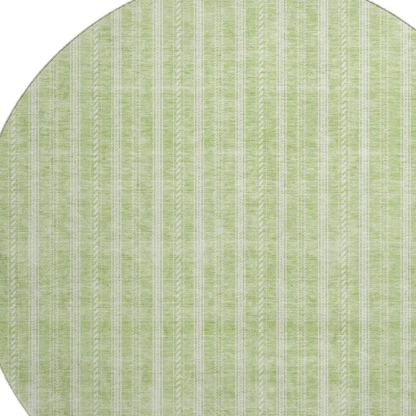 8' Artichoke Green And Ivory Striped Washable Round Rug With UV Protection Photo 2