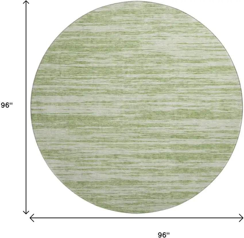 8' Artichoke Green And Ivory Striped Washable Round Rug With UV Protection Photo 9