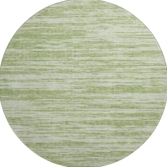 8' Artichoke Green And Ivory Striped Washable Round Rug With UV Protection Photo 3