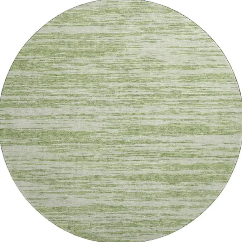 8' Artichoke Green And Ivory Striped Washable Round Rug With UV Protection Photo 3