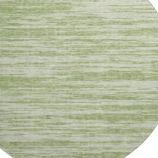 8' Artichoke Green And Ivory Striped Washable Round Rug With UV Protection Photo 2