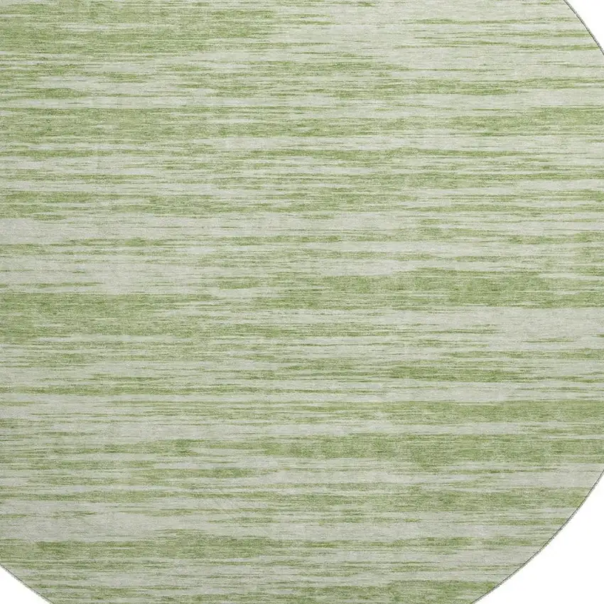 8' Artichoke Green And Ivory Striped Washable Round Rug With UV Protection Photo 2