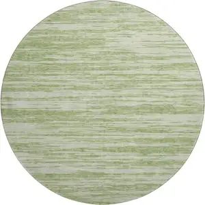 Photo of 8' Artichoke Green And Ivory Striped Washable Round Rug With UV Protection