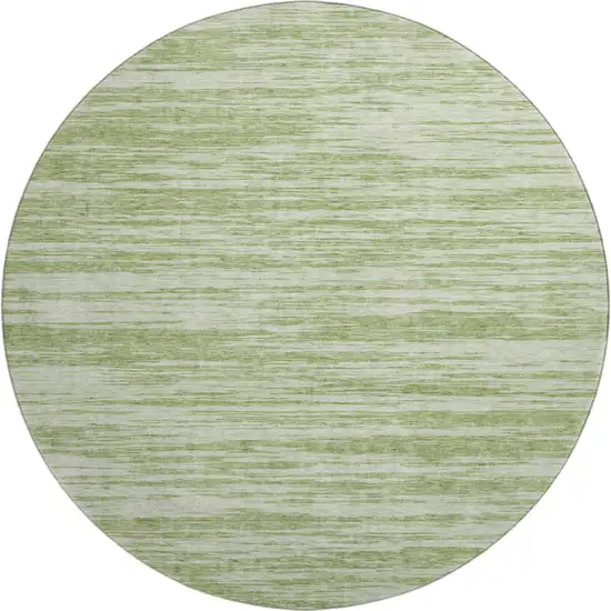 8' Artichoke Green And Ivory Striped Washable Round Rug With UV Protection Photo 1
