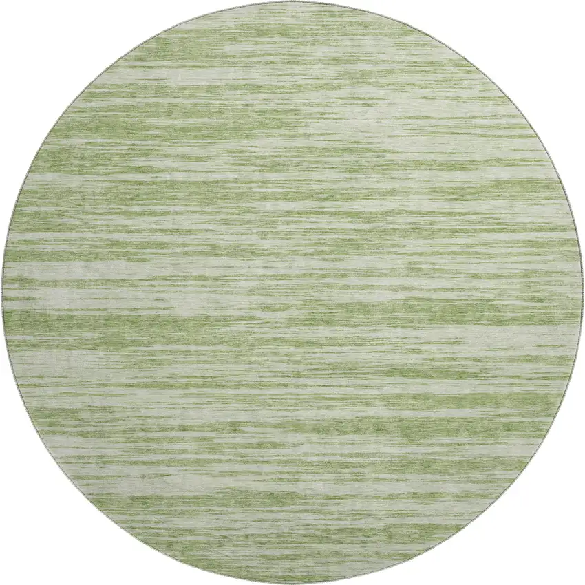 8' Artichoke Green And Ivory Striped Washable Round Rug With UV Protection Photo 1
