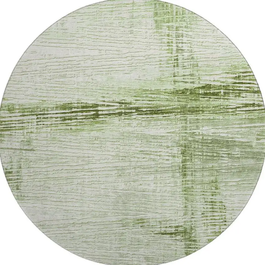 8' Artichoke Green And Ivory Striped Washable Round Rug With UV Protection Photo 4