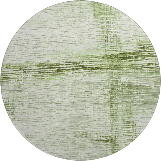 8' Artichoke Green And Ivory Striped Washable Round Rug With UV Protection Photo 1