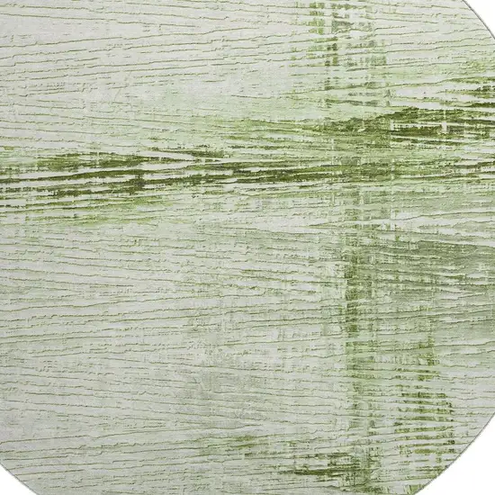 8' Artichoke Green And Ivory Striped Washable Round Rug With UV Protection Photo 3