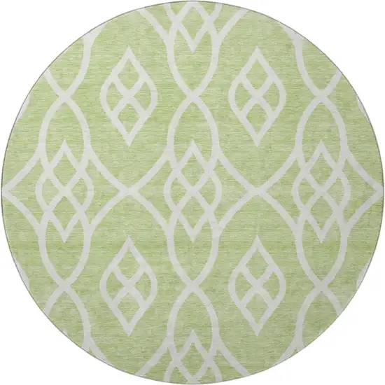 8' Artichoke Green And Ivory Trellis Washable Round Rug With UV Protection Photo 4