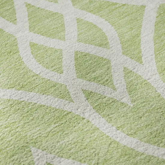 8' Artichoke Green And Ivory Trellis Washable Round Rug With UV Protection Photo 9