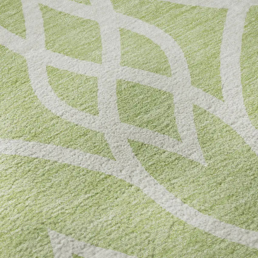 8' Artichoke Green And Ivory Trellis Washable Round Rug With UV Protection Photo 9