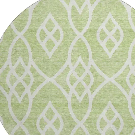 8' Artichoke Green And Ivory Trellis Washable Round Rug With UV Protection Photo 3