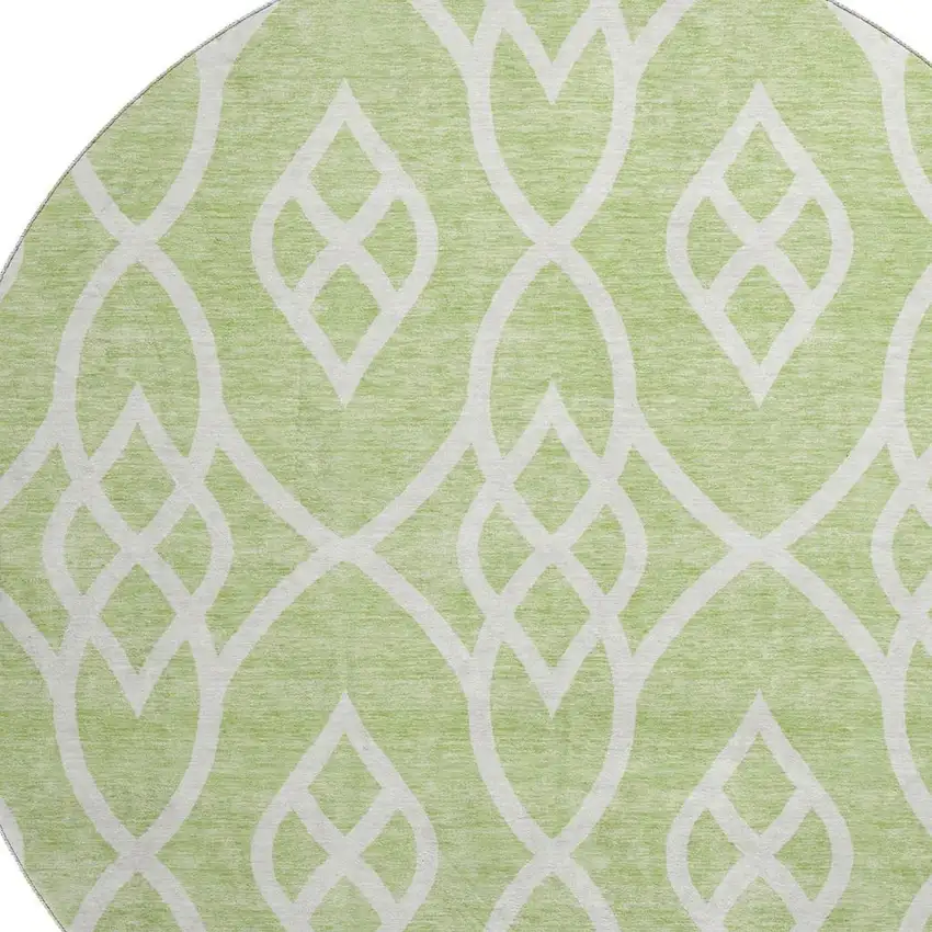 8' Artichoke Green And Ivory Trellis Washable Round Rug With UV Protection Photo 3