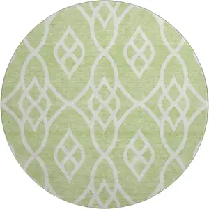 Photo of 8' Artichoke Green And Ivory Trellis Washable Round Rug With UV Protection