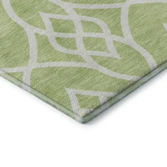 8' Artichoke Green And Ivory Trellis Washable Round Rug With UV Protection Photo 7