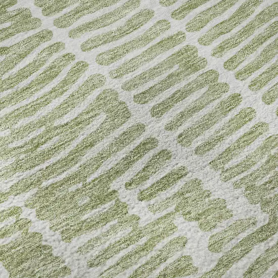 8' Artichoke Green And Ivory Vermicular Washable Round Rug With UV Protection Photo 9