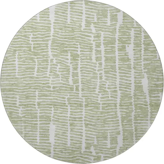 8' Artichoke Green And Ivory Vermicular Washable Round Rug With UV Protection Photo 4