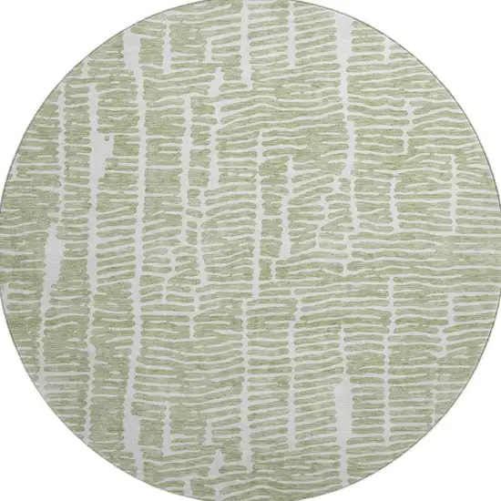 8' Artichoke Green And Ivory Vermicular Washable Round Rug With UV Protection Photo 3