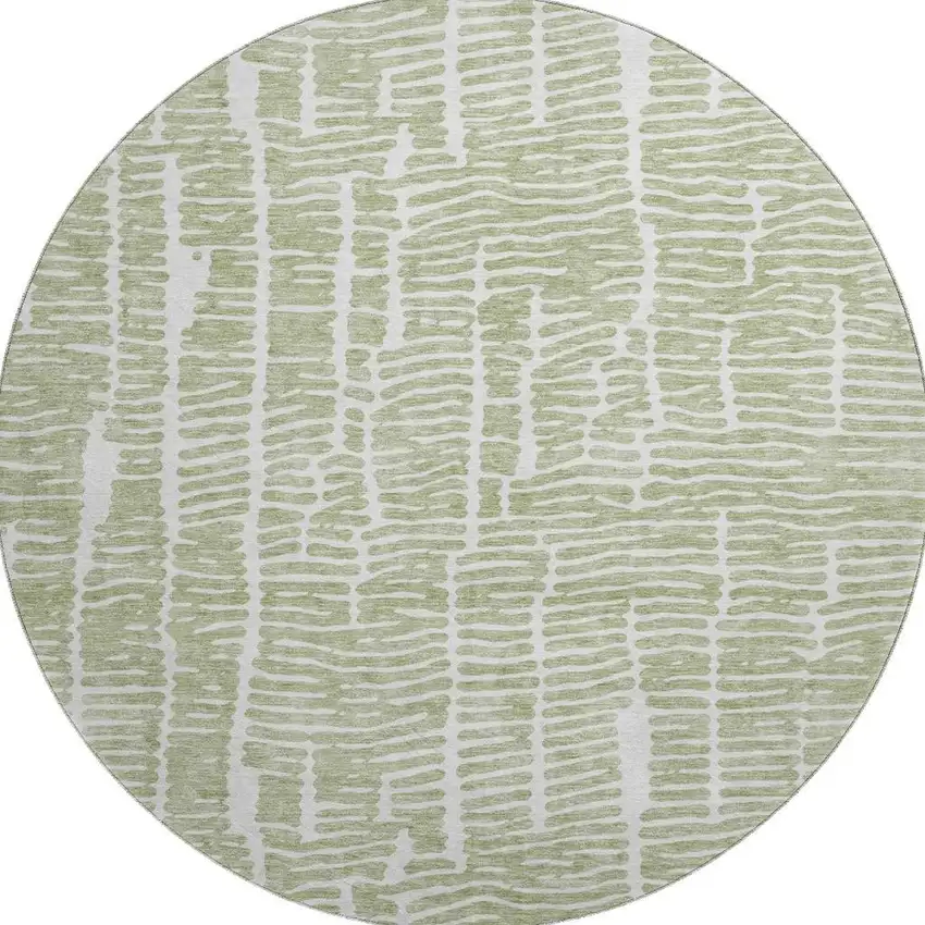 8' Artichoke Green And Ivory Vermicular Washable Round Rug With UV Protection Photo 3