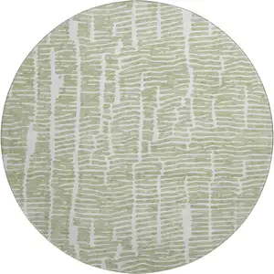 Photo of 8' Artichoke Green And Ivory Vermicular Washable Round Rug With UV Protection