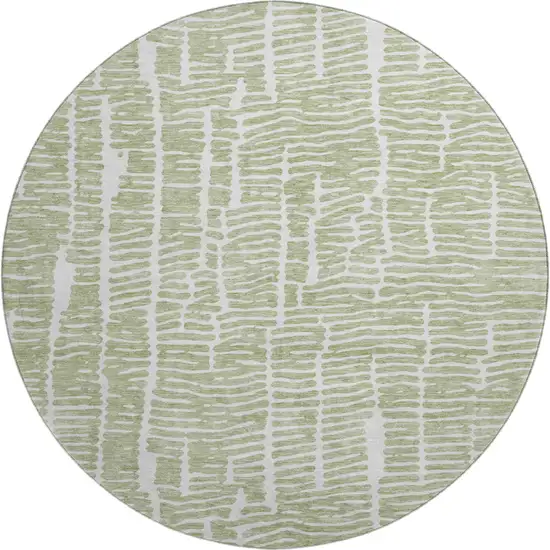 8' Artichoke Green And Ivory Vermicular Washable Round Rug With UV Protection Photo 1