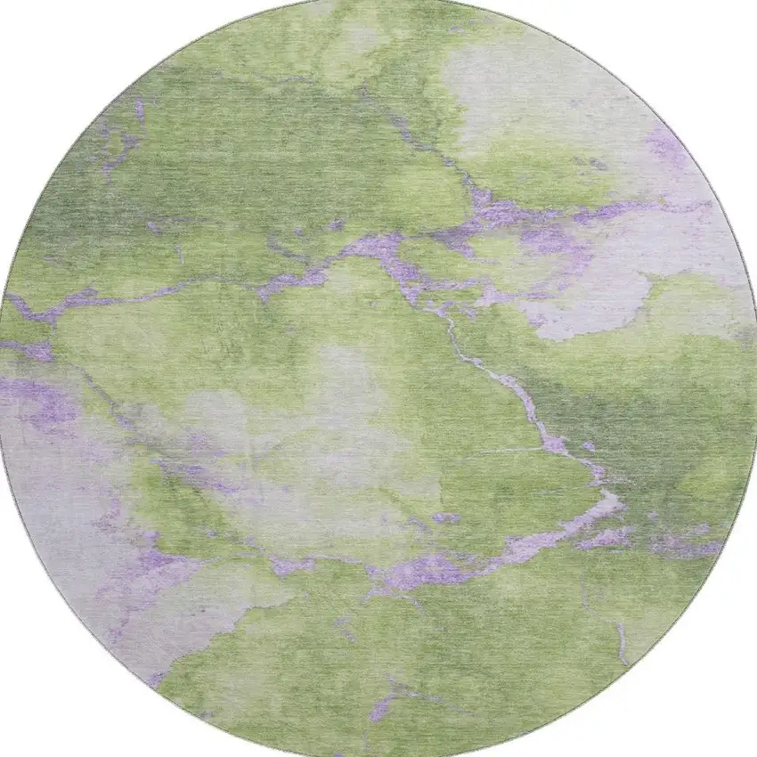 8' Artichoke Green And Lavender Abstract Washable Round Rug With UV Protection Photo 3
