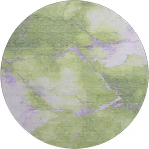 Photo of 8' Artichoke Green And Lavender Abstract Washable Round Rug With UV Protection