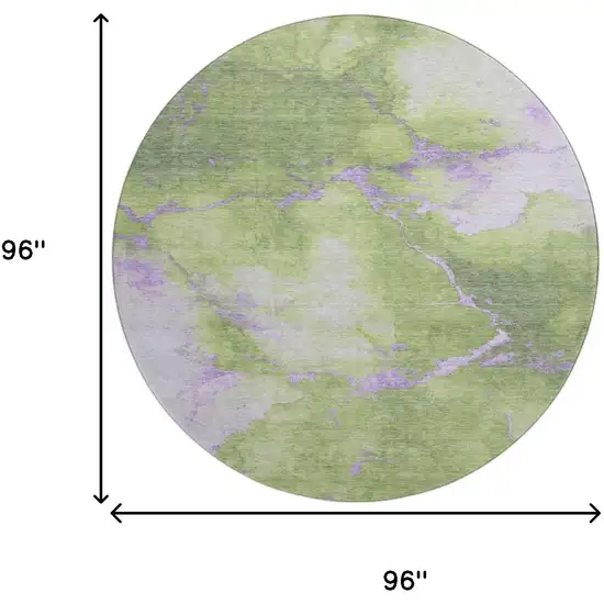 8' Artichoke Green And Lavender Abstract Washable Round Rug With UV Protection Photo 9