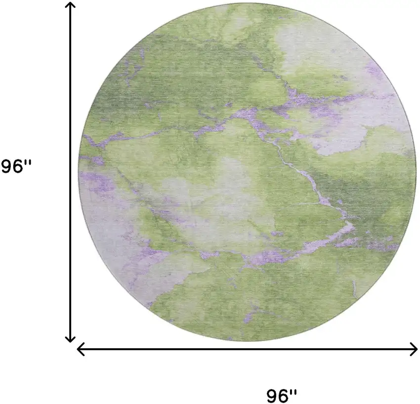 8' Artichoke Green And Lavender Abstract Washable Round Rug With UV Protection Photo 9