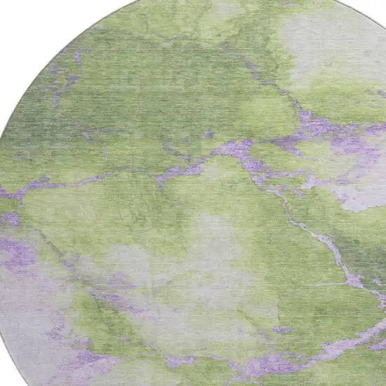 8' Artichoke Green And Lavender Abstract Washable Round Rug With UV Protection Photo 2