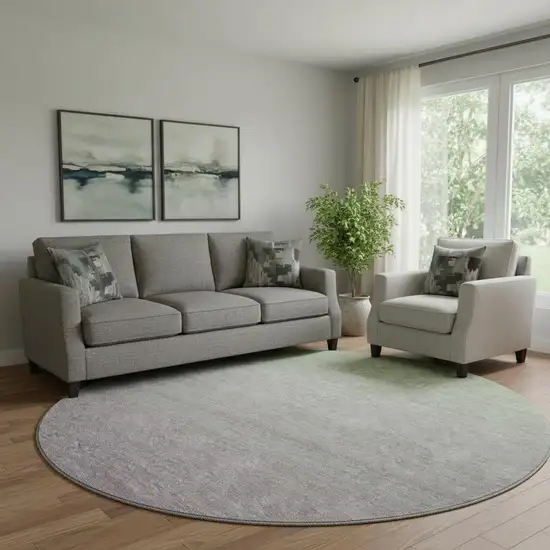 8' Artichoke Green And Lavender Ombre Washable Round Rug With UV Protection Photo 1